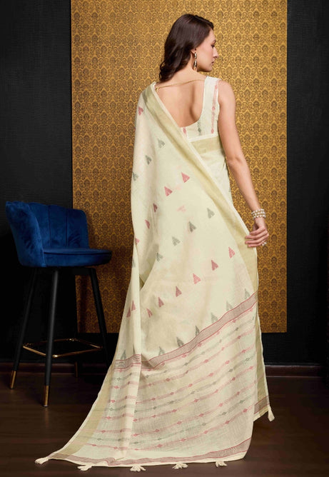 Elegant Cream Organza Saree