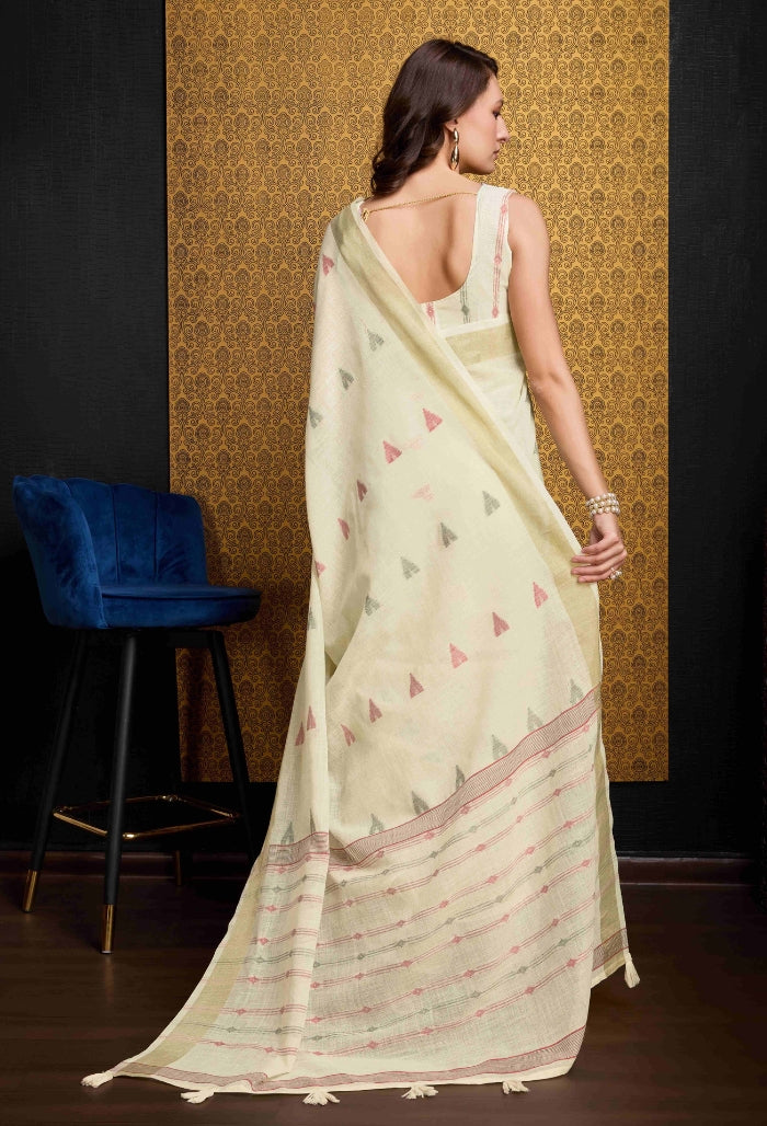 Elegant Cream Organza Saree
