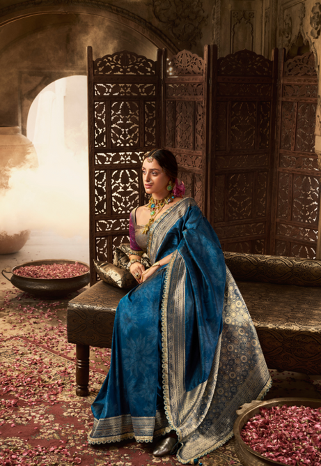 Sapphire Gleam Pure Banarasi Silk Saree
