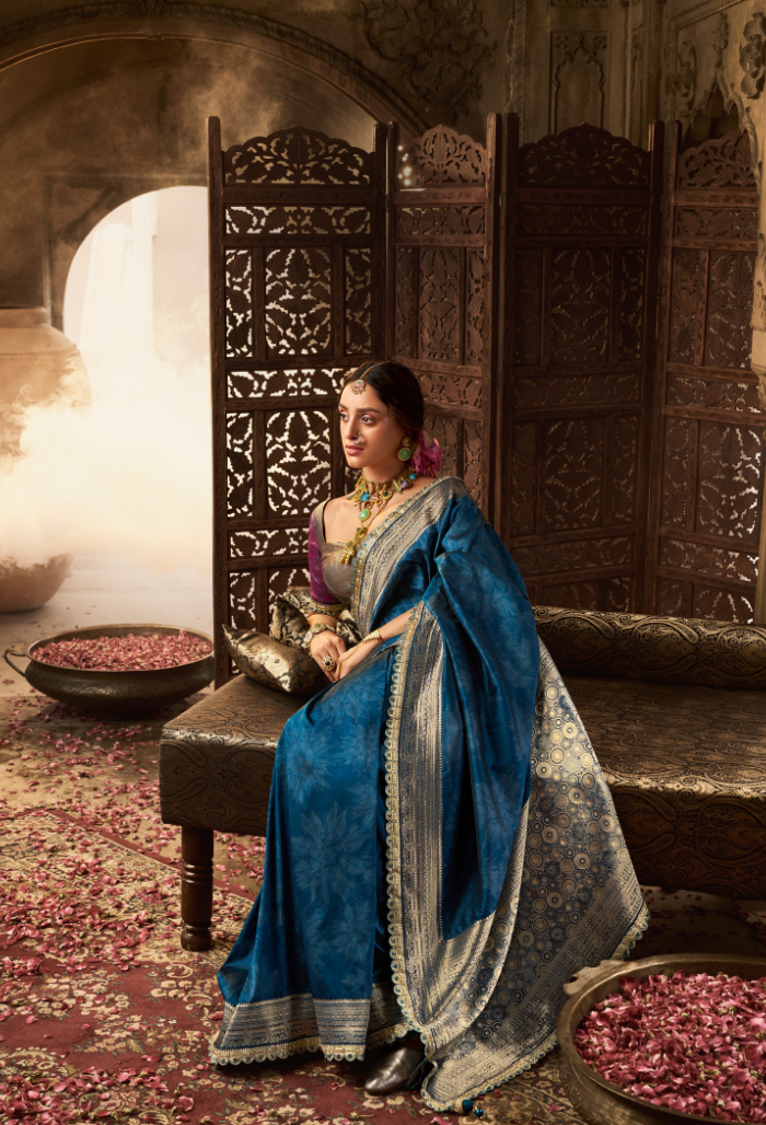 Sapphire Gleam Pure Banarasi Silk Saree