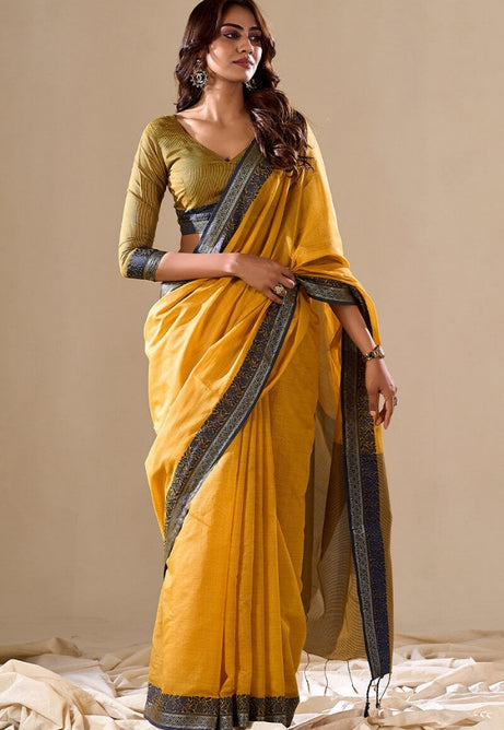 Bright Yellow Cotton Saree