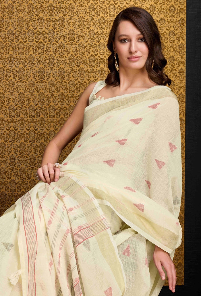 Elegant Cream Organza Saree