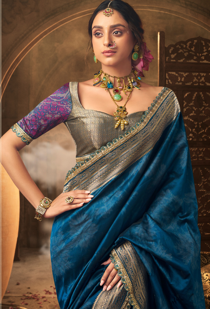 Sapphire Gleam Pure Banarasi Silk Saree