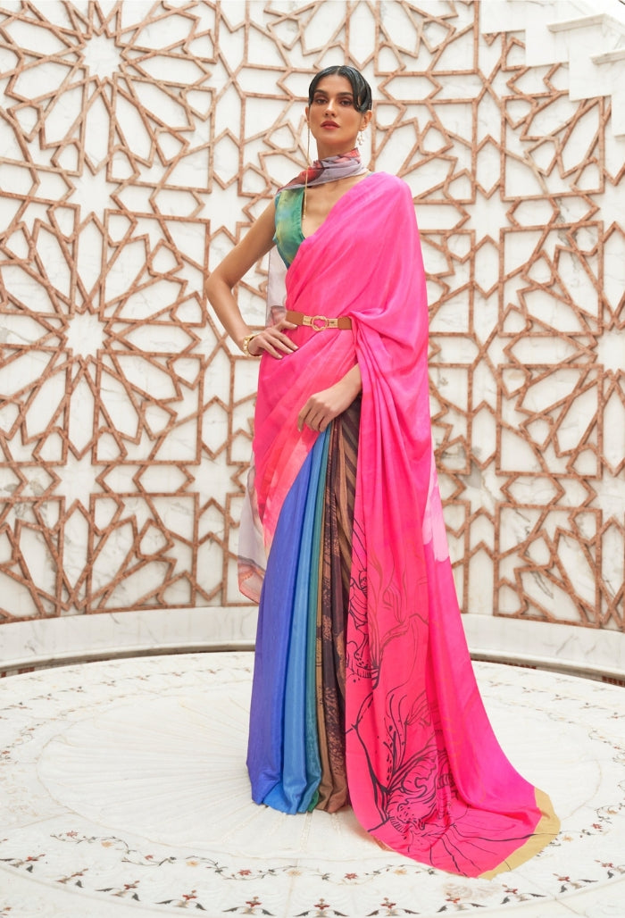 prismatic elegance  pure silk creep saree