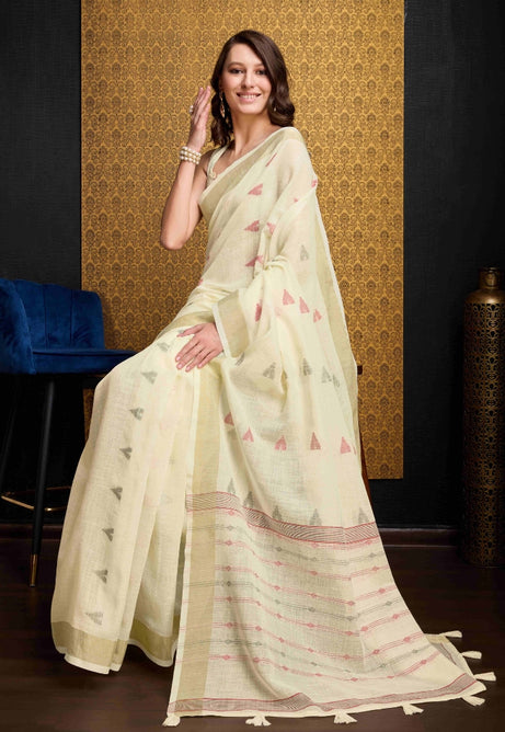 Elegant Cream Organza Saree
