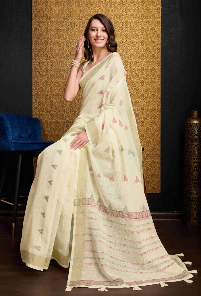 Elegant Cream Organza Saree