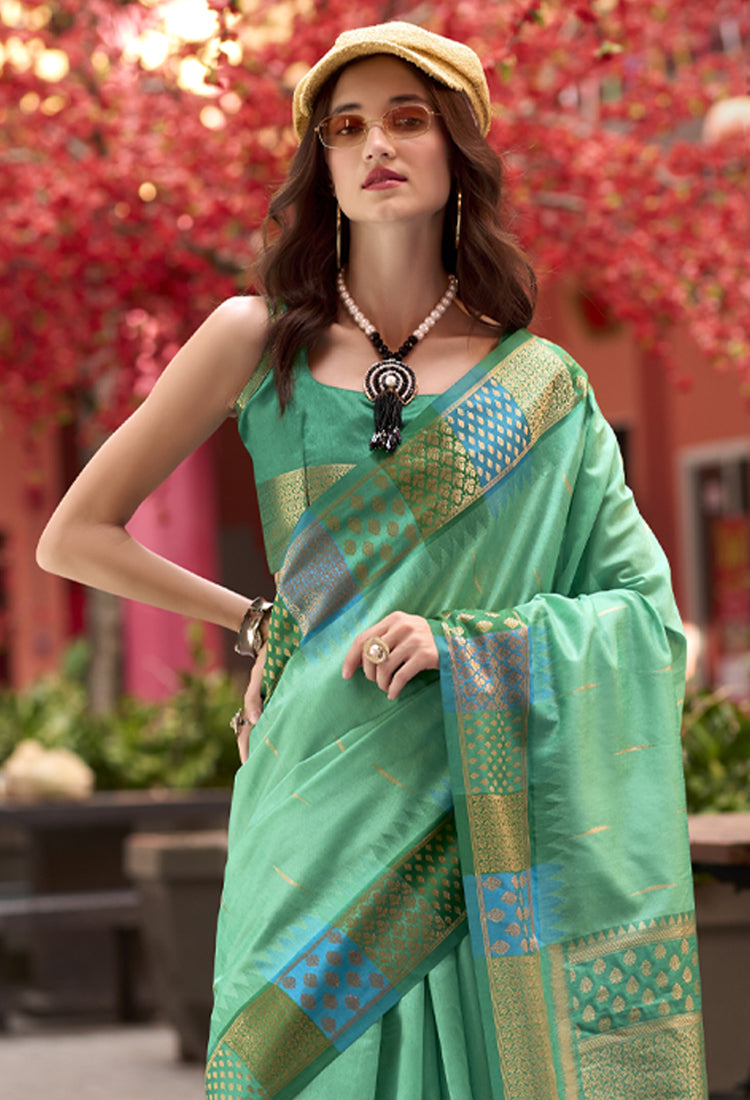 Sea Green Banarasi Silk Saree