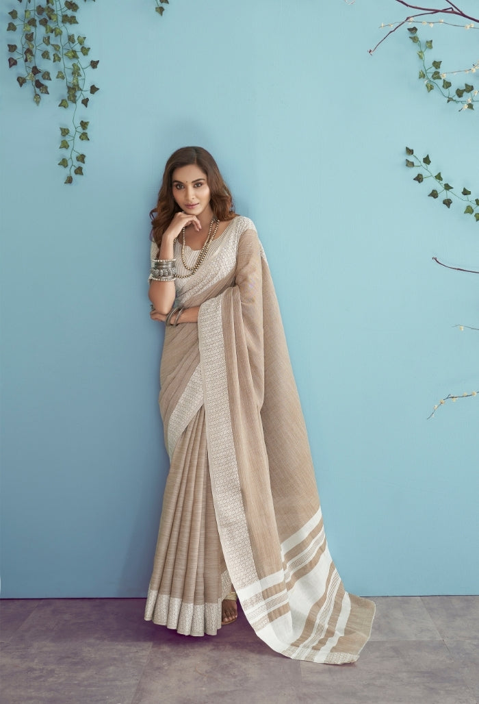 Cocoa Silk Soft Linen silk Saree