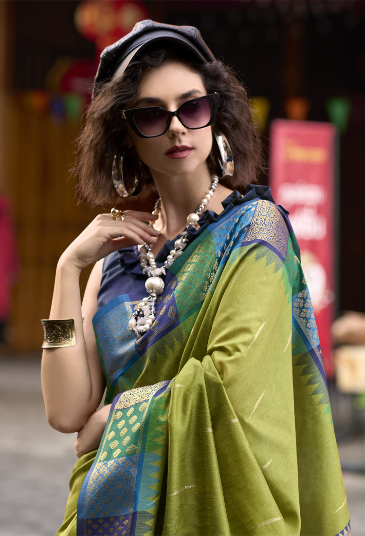 Pear Green Pure Banarasi Saree