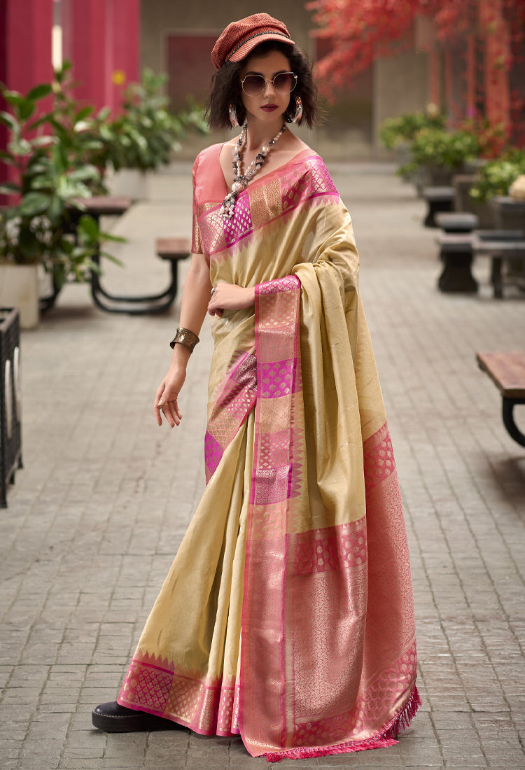 Tan Beige Banarasi Silk Saree