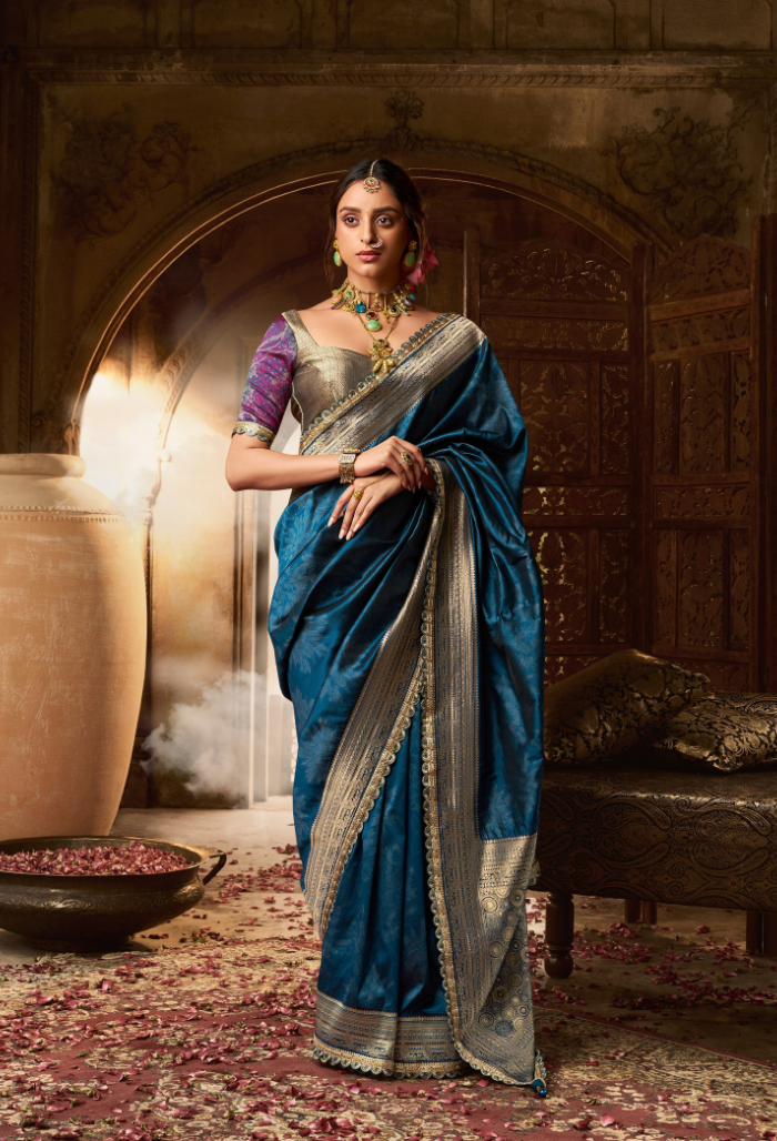 Sapphire Gleam Pure Banarasi Silk Saree
