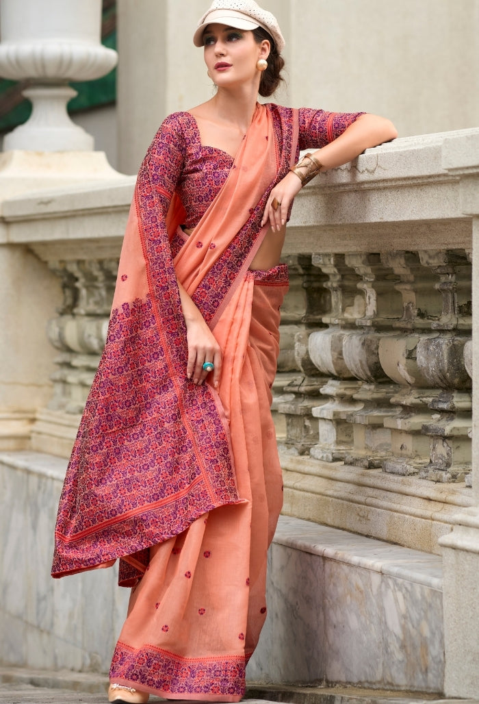 Peach Blossom Linen Saree