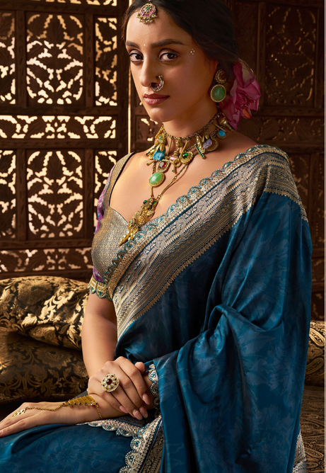 Sapphire Gleam Pure Banarasi Silk Saree