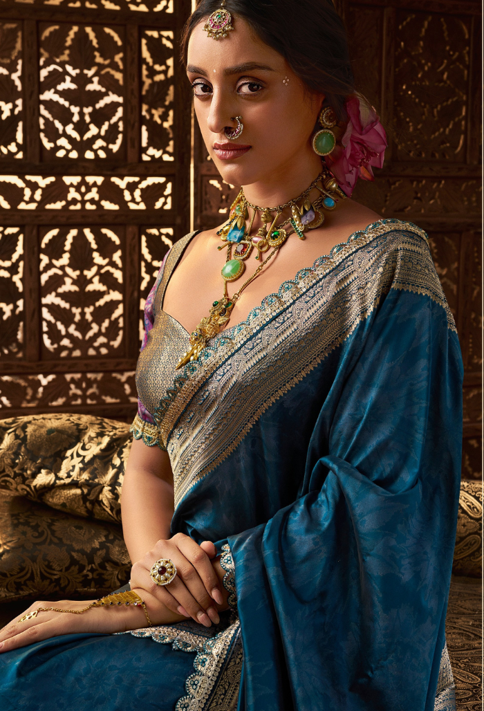 Sapphire Gleam Pure Banarasi Silk Saree