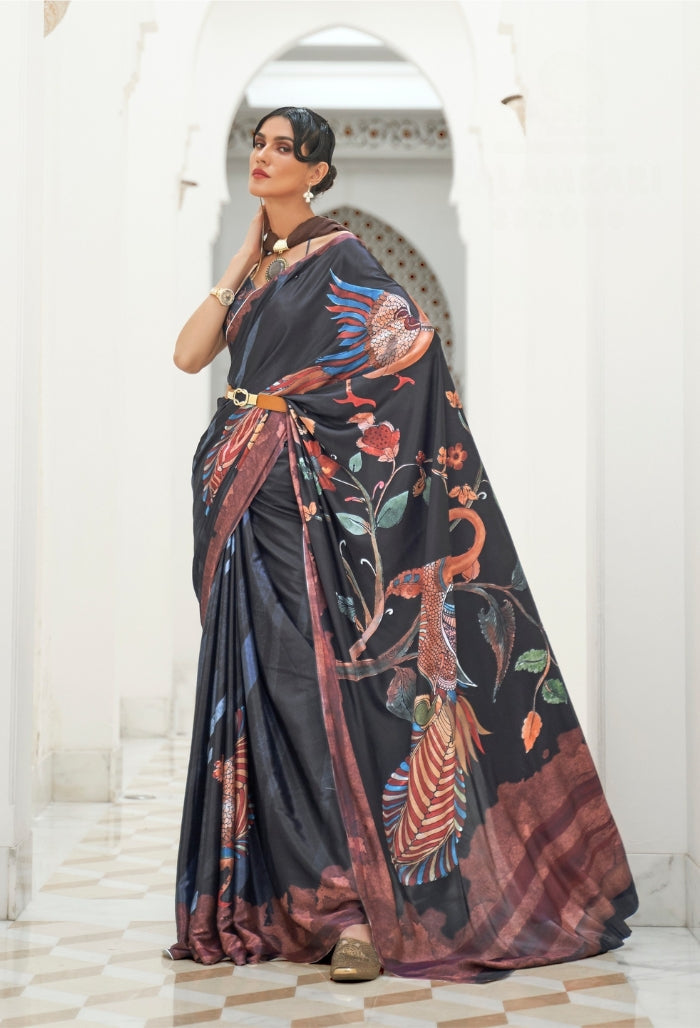 ebon wings  pure silk creep saree