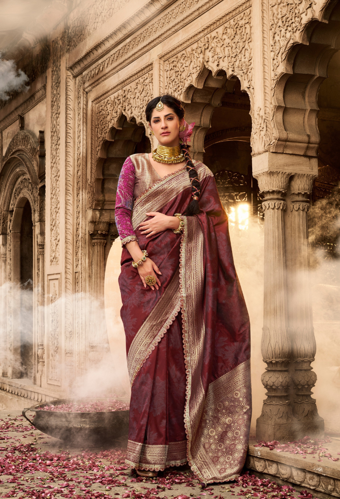 Wine Mist Pure Banarasi Silk Saree