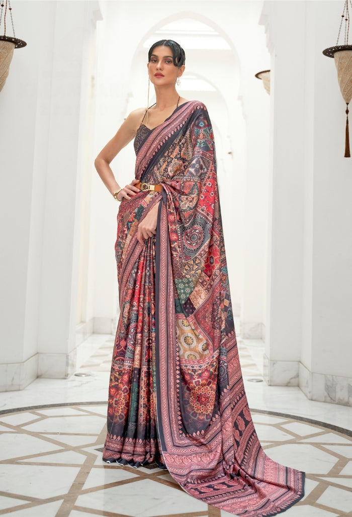 scarlet embrace  pure silk creep saree