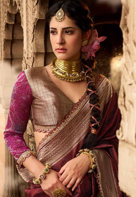 Wine Mist Pure Banarasi Silk Saree