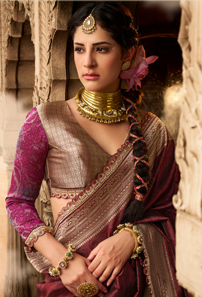 Wine Mist Pure Banarasi Silk Saree