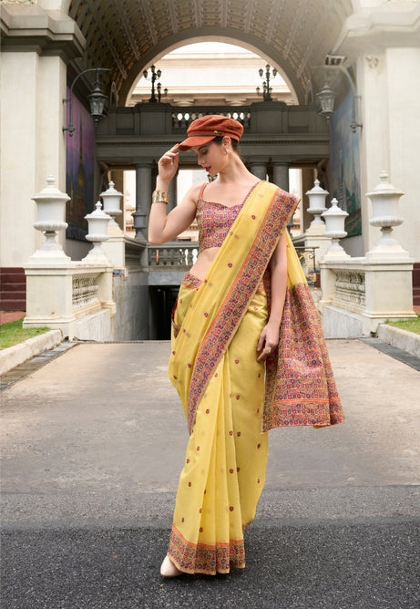 Marigold Luxe Linen Saree