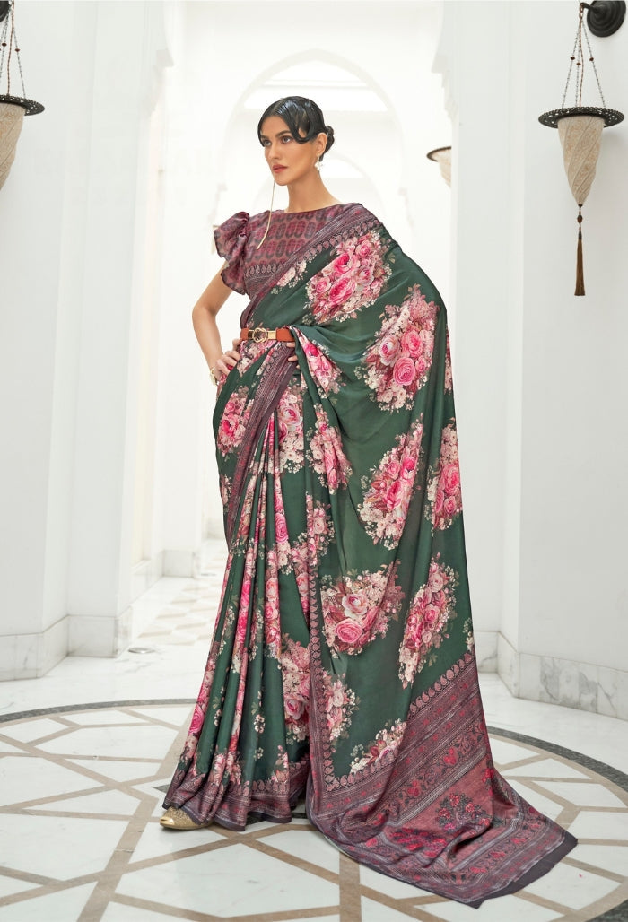 verdant bloom  pure silk creep saree