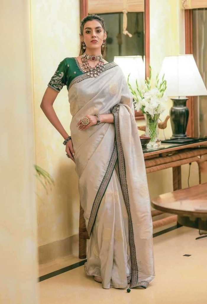 Ivory Dusk Pure Dola Silk Saree