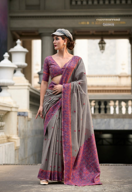 Dove Grey Linen Grace saree