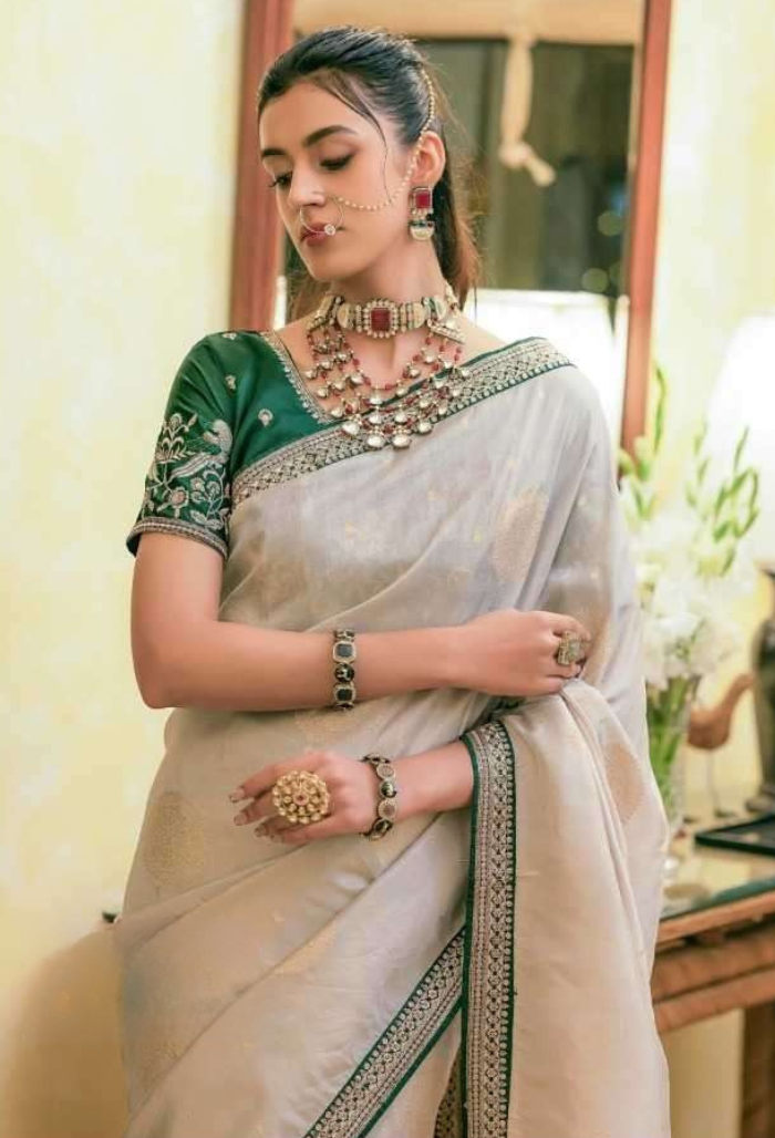 Ivory Dusk Pure Dola Silk Saree
