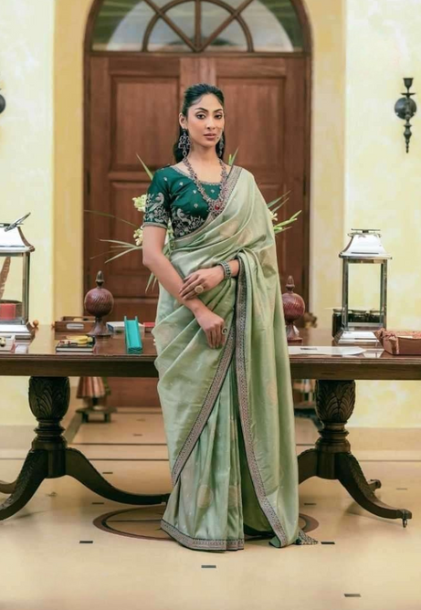 Pistachio Whisper Pure Dola Silk Saree