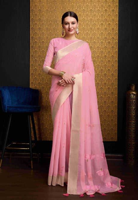 Gentle Baby Pink Linen Saree