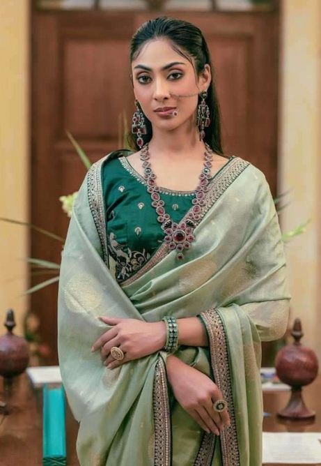 Pistachio Whisper Pure Dola Silk Saree