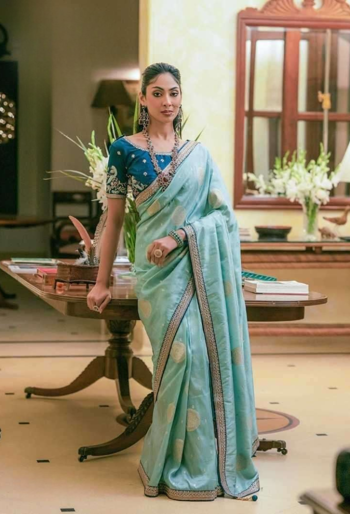 Aqua Mist Pure Dola Silk Saree
