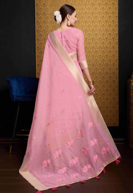 Gentle Baby Pink Linen Saree