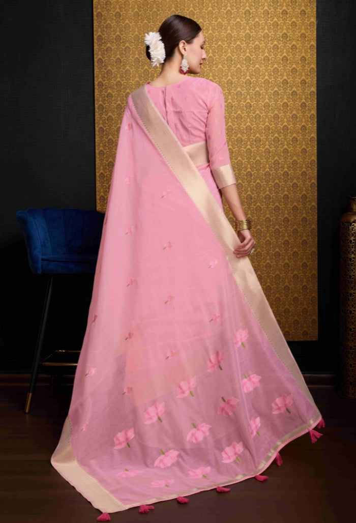 Gentle Baby Pink Linen Saree