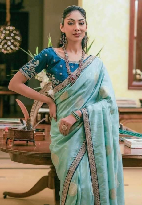 Aqua Mist Pure Dola Silk Saree