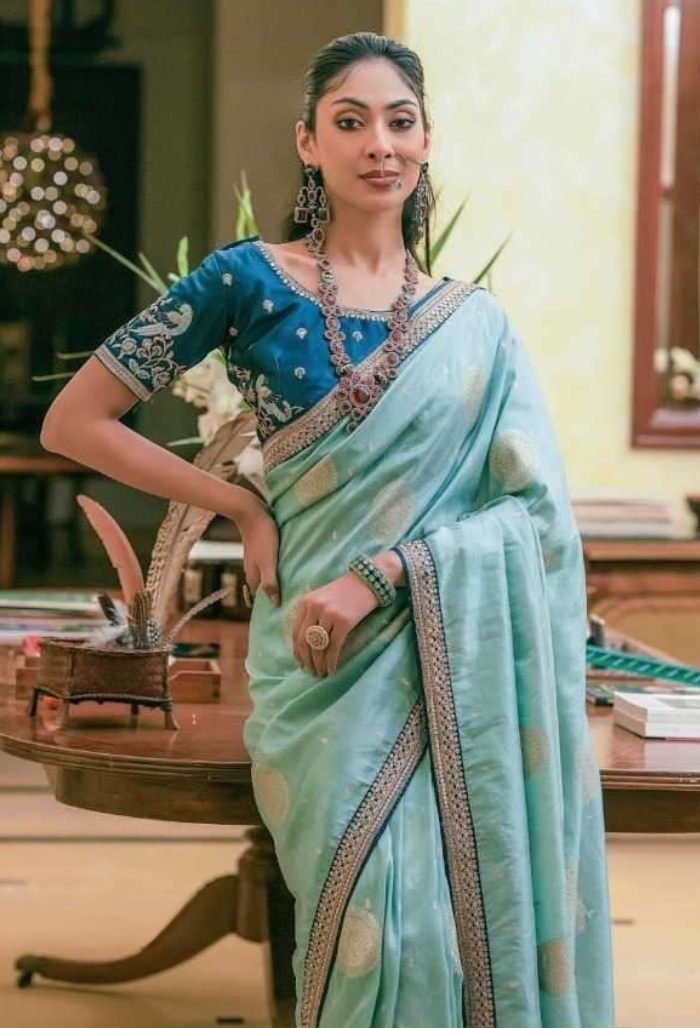 Aqua Mist Pure Dola Silk Saree