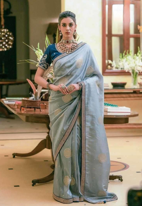 Silver Bloom Pure Dola Silk Saree