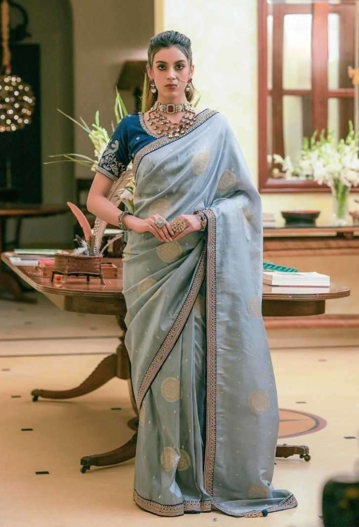 Silver Bloom Pure Dola Silk Saree