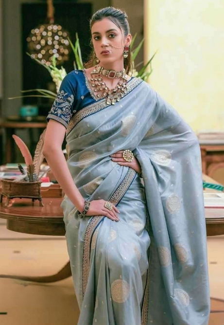 Silver Bloom Pure Dola Silk Saree