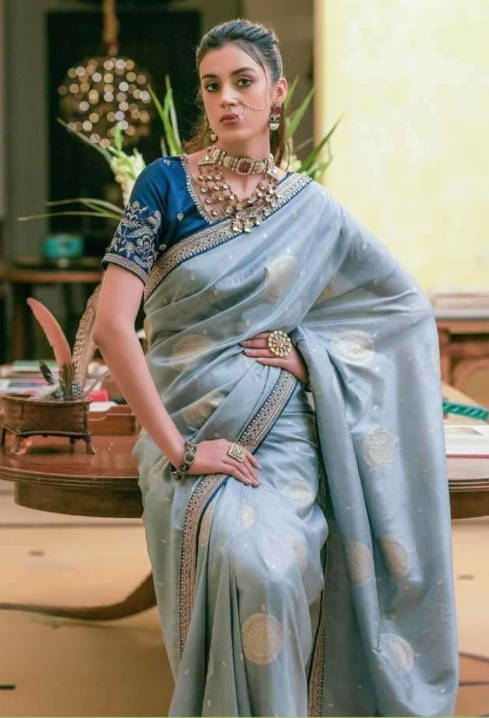Silver Bloom Pure Dola Silk Saree