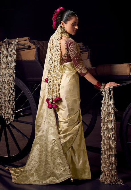Elegant Cream Pure Viscose Tissue Saree