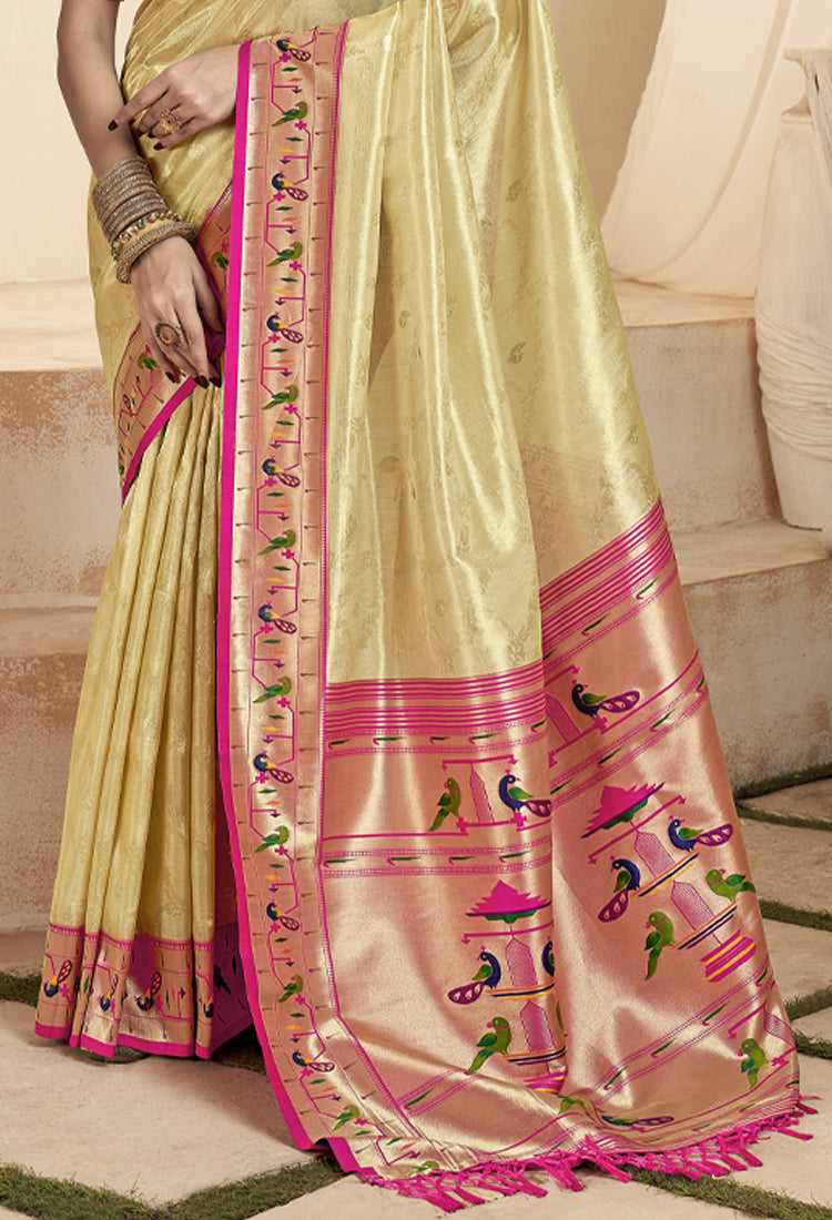 Desert Sand Pure Paithani Tissue Silk with Zari Border