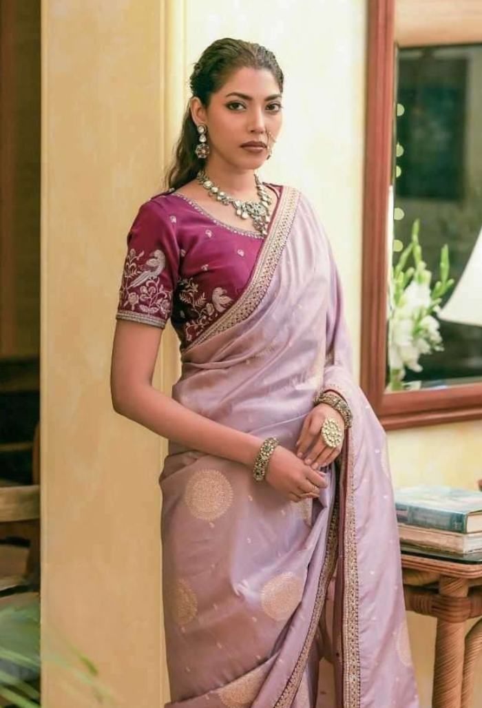 Orchid Glow Pure Dola Silk Saree
