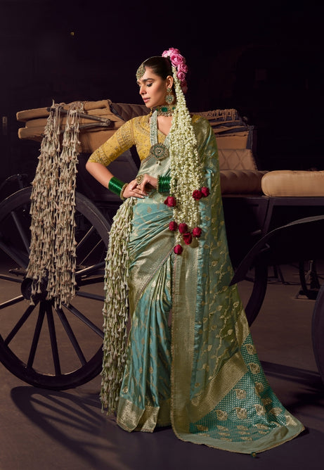 Refreshing Light Mint Blue Pure Viscose Tissue Saree