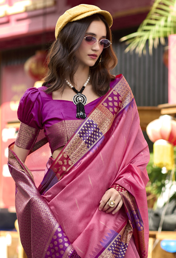 Taffy Pink Pure Banarasi Silk Saree