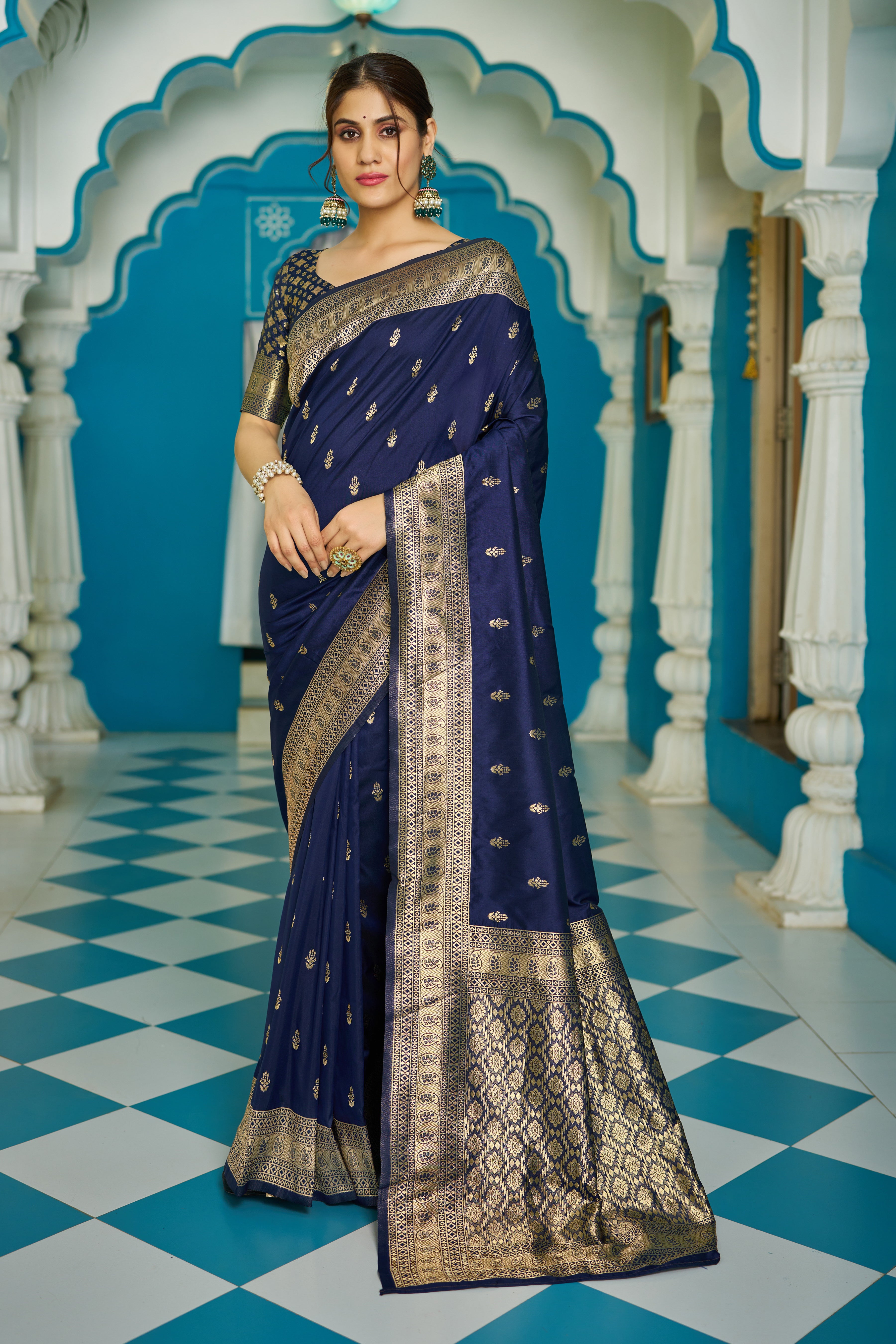 Vibrant Blue Silk Saree