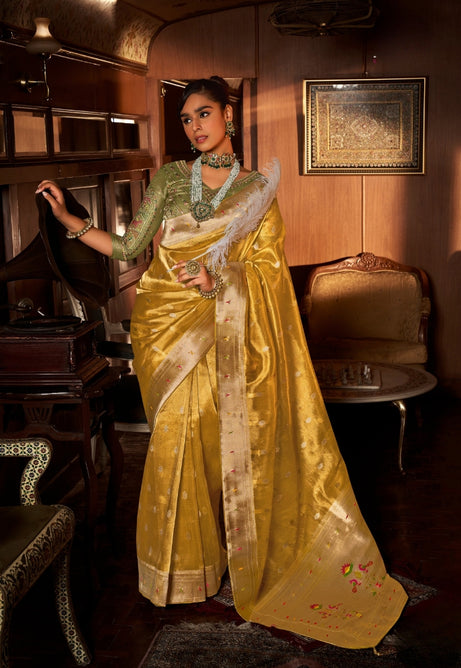 Warm Yellow Pure Tissue Paithani Saree