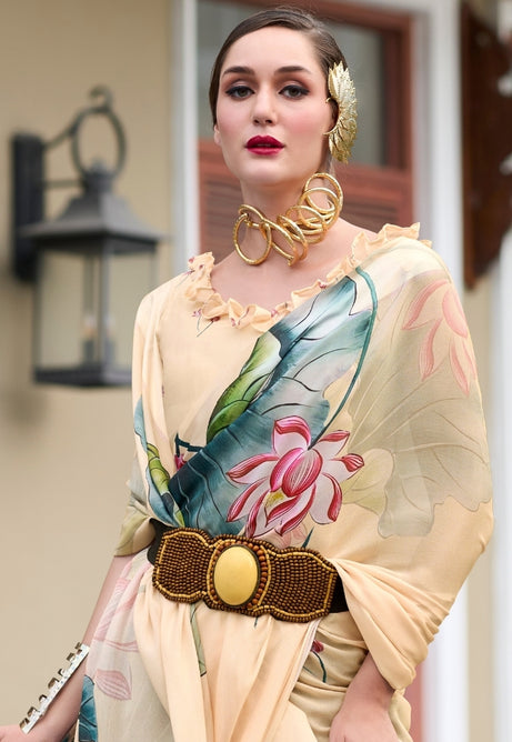 Beige Blossom Pure Georgette Saree