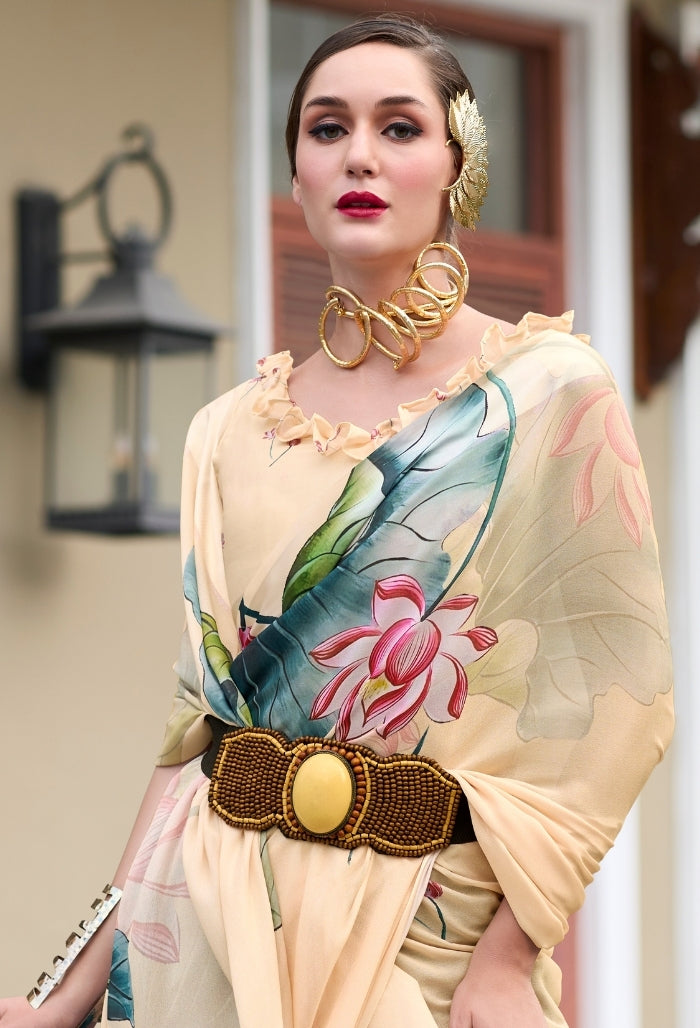 Beige Blossom Pure Georgette Saree