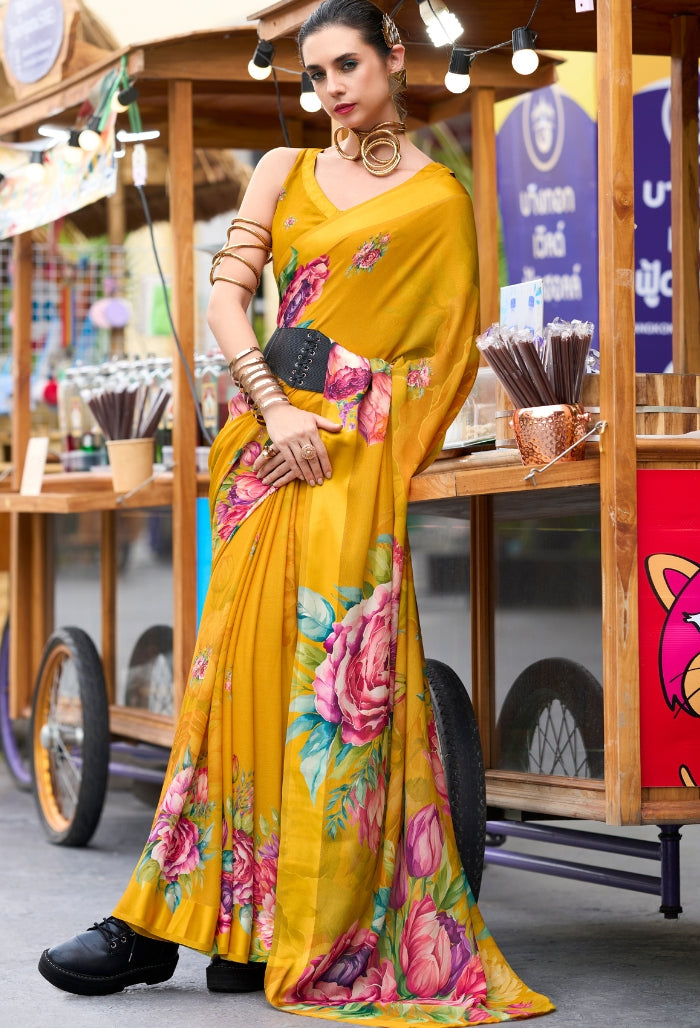 Amber Aura Pure Georgette Saree (With Exclusive Print)